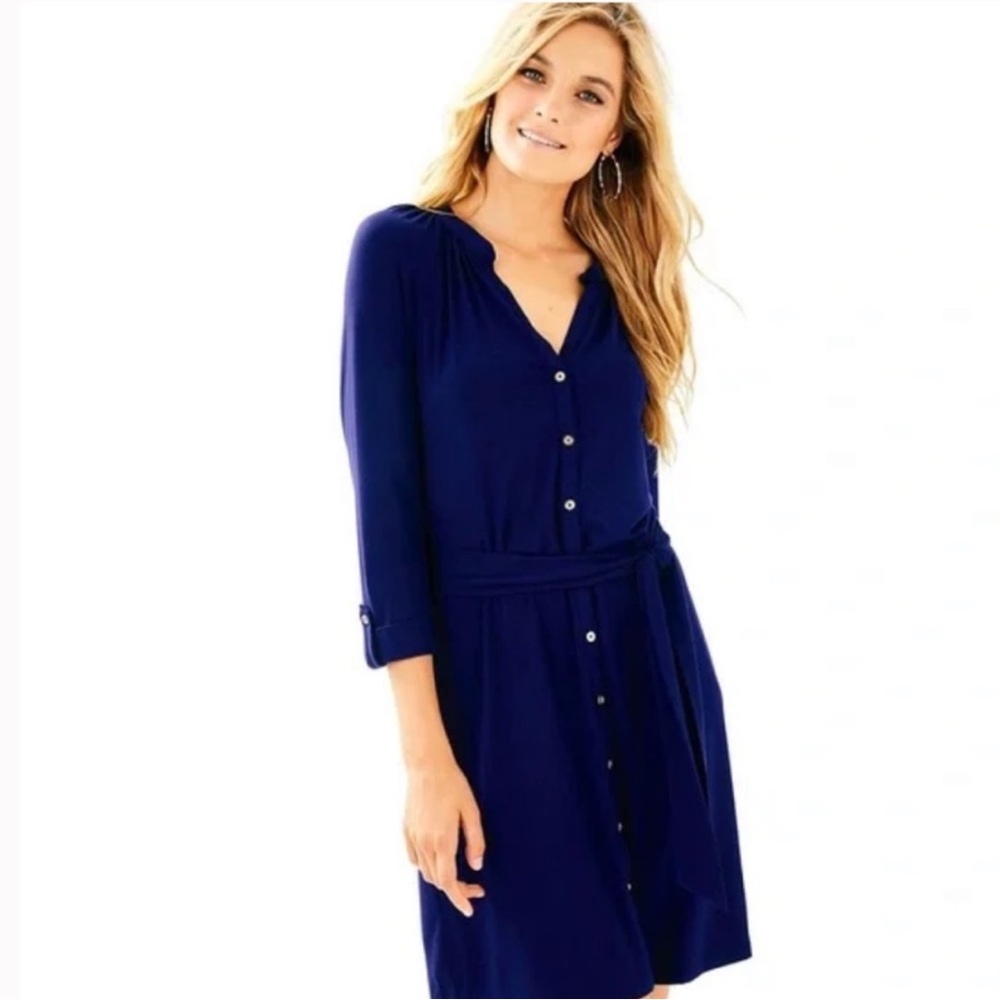 Lilly Pulitzer Navy Blue three quarter sleeve Long Sleeve dress